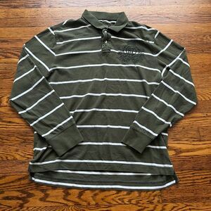 Aeropostale Polo Rugby Shirt Mens S Green Striped Long Sleeve Authentic Fit Y2K